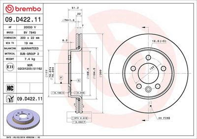 Тормозной диск BREMBO 09.D422.11