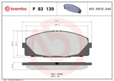 Bremžu uzliku kompl., Disku bremzes BREMBO P 83 139