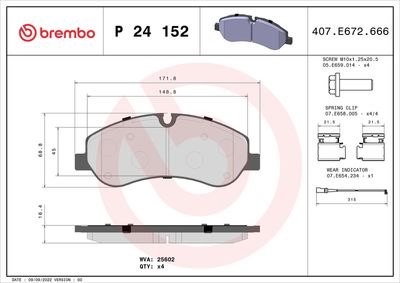 Комплект тормозных колодок, дисковый тормоз BREMBO P 24 152