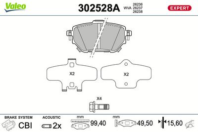 Bremžu uzliku kompl., Disku bremzes VALEO 302528A