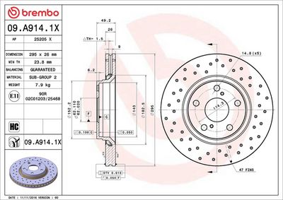 Тормозной диск BREMBO 09.A914.1X