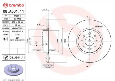 Bremžu diski BREMBO 08.A501.11
