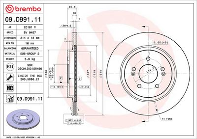Тормозной диск BREMBO 09.D991.11