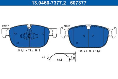 Комплект тормозных колодок, дисковый тормоз ATE 13.0460-7377.2