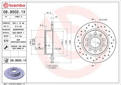 Тормозной диск BREMBO 08.9502.1X