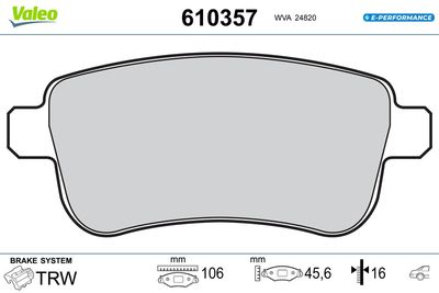 Комплект тормозных колодок, дисковый тормоз VALEO 610357