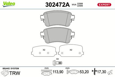 Bremžu uzliku kompl., Disku bremzes VALEO 302472A