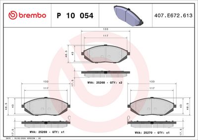 Комплект тормозных колодок, дисковый тормоз BREMBO P 10 054