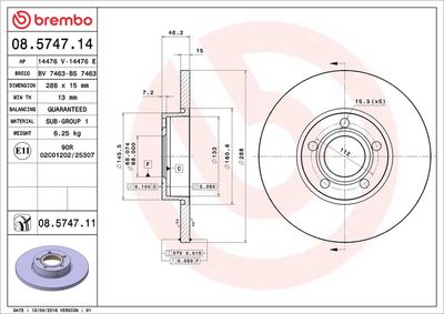 Тормозной диск BREMBO 08.5747.11
