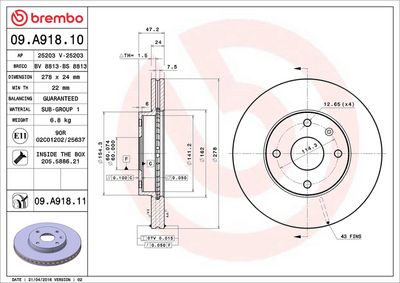 Тормозной диск BREMBO 09.A918.11