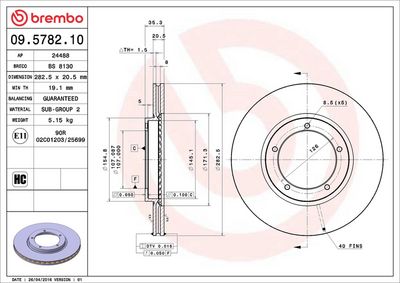 Тормозной диск BREMBO 09.5782.10