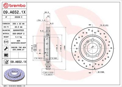Тормозной диск BREMBO 09.A652.1X