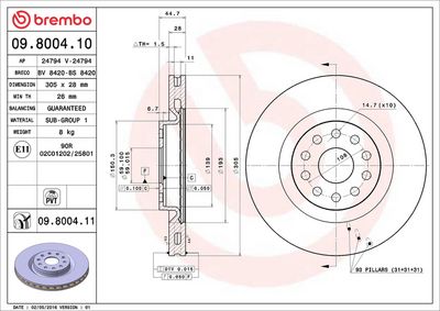 Тормозной диск BREMBO 09.8004.11