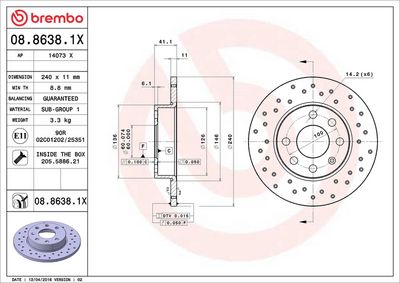 Тормозной диск BREMBO 08.8638.1X