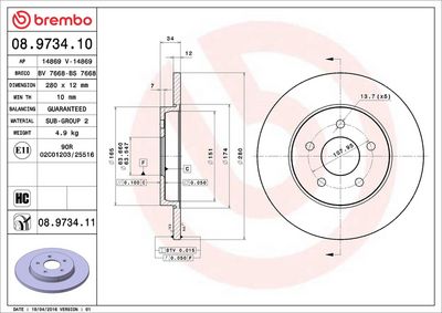 Тормозной диск BREMBO 08.9734.11