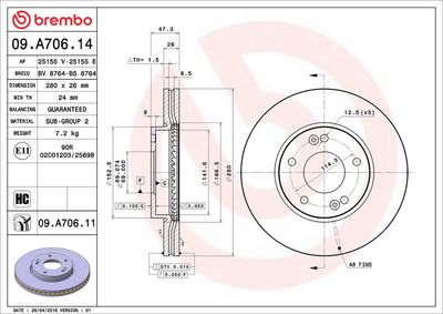 Тормозной диск BREMBO 09.A706.11