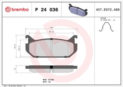 Bremžu uzliku kompl., Disku bremzes BREMBO P 24 036