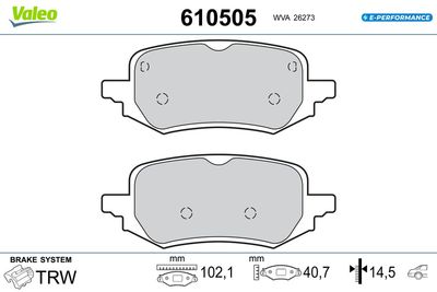 Bremžu uzliku kompl., Disku bremzes VALEO 610505