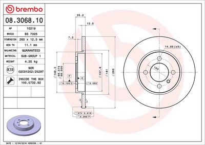 Тормозной диск BREMBO 08.3068.10