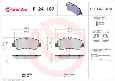 Комплект тормозных колодок, дисковый тормоз BREMBO P 24 187