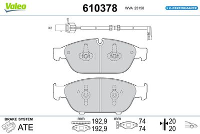 Bremžu uzliku kompl., Disku bremzes VALEO 610378