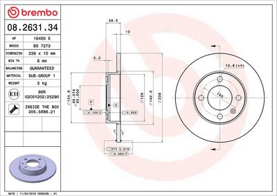 Тормозной диск BREMBO 08.2631.34