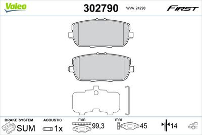 Комплект тормозных колодок, дисковый тормоз VALEO 302790