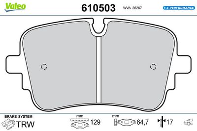 Bremžu uzliku kompl., Disku bremzes VALEO 610503