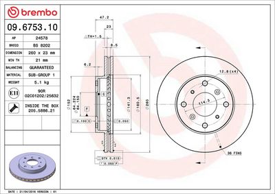 Тормозной диск BREMBO 09.6753.10