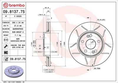 Тормозной диск BREMBO 09.8137.75