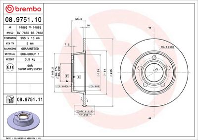 Тормозной диск BREMBO 08.9751.11