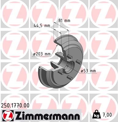 Тормозной барабан ZIMMERMANN 250.1770.00