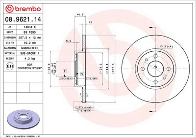 Тормозной диск BREMBO 08.9621.14