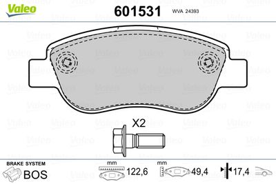 Bremžu uzliku kompl., Disku bremzes VALEO 601531