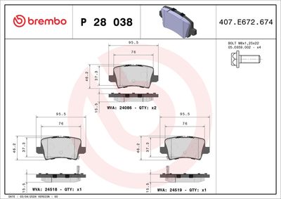 Bremžu uzliku kompl., Disku bremzes BREMBO P 28 038