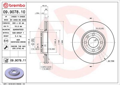 Тормозной диск BREMBO 09.9078.11