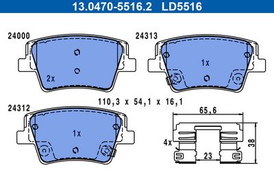 Bremžu uzliku kompl., Disku bremzes ATE 13.0470-5516.2