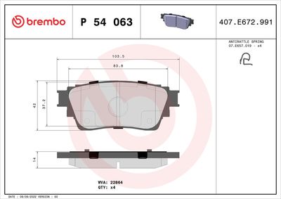 Bremžu uzliku kompl., Disku bremzes BREMBO P 54 063