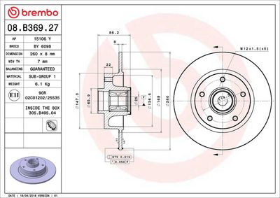 Bremžu diski BREMBO 08.B369.27