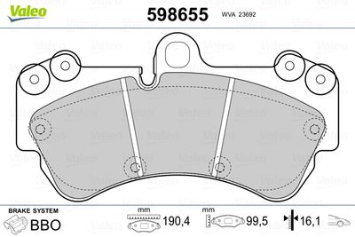 Bremžu uzliku kompl., Disku bremzes VALEO 598655