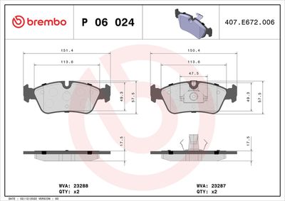 Bremžu uzliku kompl., Disku bremzes BREMBO P 06 024