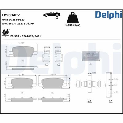 Bremžu uzliku kompl., Disku bremzes DELPHI LP5034EV