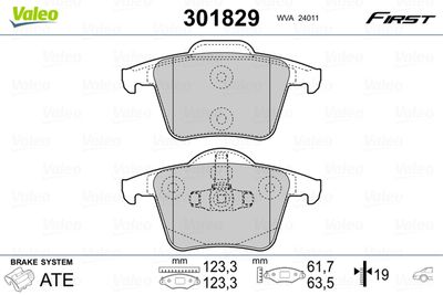 Комплект тормозных колодок, дисковый тормоз VALEO 301829