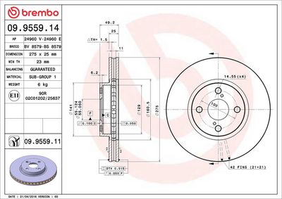 Тормозной диск BREMBO 09.9559.11