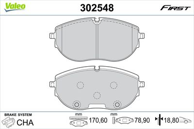 Комплект тормозных колодок, дисковый тормоз VALEO 302548