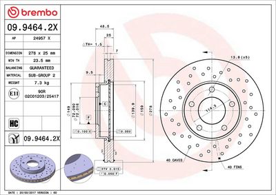 Тормозной диск BREMBO 09.9464.2X