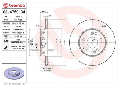 Тормозной диск BREMBO 08.4750.34