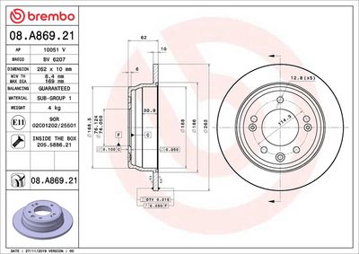 Тормозной диск BREMBO 08.A869.21