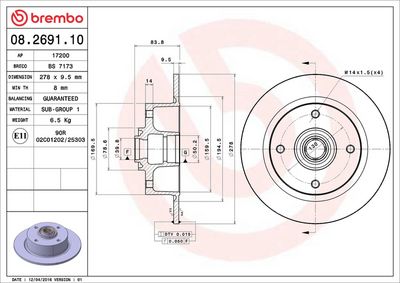 Тормозной диск BREMBO 08.2691.10