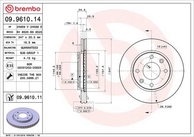 Тормозной диск BREMBO 09.9610.11